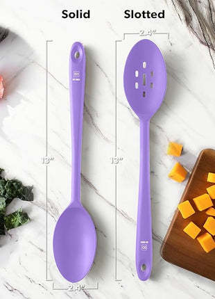 DI ORO Silicone Spoons for Cooking - Large Kitchen Spoons for Mixing, Serving & Stirring - 600°F Heat-Resistant Non Stick Utensils – Big Solid & Slotted Basting Spoon - Dishwasher Safe (2pc, Lavender)