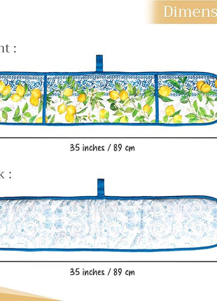 Maison d' Hermine Double Oven Mitts 100% Cotton 7"x35" Double Oven Mitt Heat Resistant BBQ Cooking Gloves with Loop, Baking, Grilling, Home, Kitchen, Handling Hot Pans Spring Summer (Cedrat)