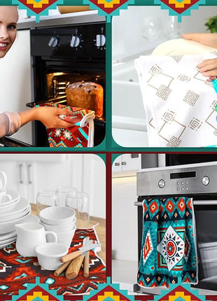 Boyiee Set of 6 Southwestern Kitchen Towels Boho Aztec Theme Dishtowel Native American Hand Tea Towels 24 x 16 Inches for Absorbent Kitchen Decor with Hanging Loop for Room Home Housewarming Gift