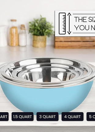WHYSKO Meal Prep Stainless Steel Mixing Bowls Set, Home, Refrigerator, and Kitchen Food Storage Organizers | Ecofriendly, Reusable, Heavy Duty (Light Blue)