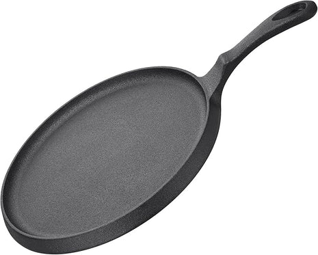 Navaris Cast Iron Griddle Pan - Durable Pancake Pan Also for Pizza, Tortilla, Dosa, Tawa, Roti, etc - Bakestone for Bread & Welsh Cakes - Suitable for Induction Hob, 10" (25.4 cm)