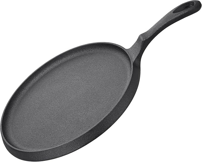 Navaris Cast Iron Griddle Pan - Durable Pancake Pan Also for Pizza, Tortilla, Dosa, Tawa, Roti, etc - Bakestone for Bread & Welsh Cakes - Suitable for Induction Hob, 10" (25.4 cm)