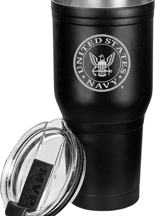 Military Gift Shop US Navy Black Double Wall Vacuum Insulated Stainless Steel Tumbler, Coffee Mug | Disabled Vet Owned Business | Navy 30oz Tumbler