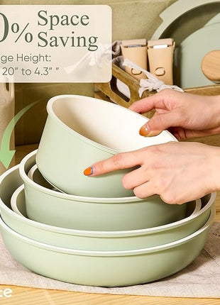 CAROTE Pots and Pans Set, Nonstick Cookware Set Detachable Handle, 19pcs Induction Kitchen Cookware Sets Non Stick with Removable Handle, RV Cookware Set, Oven Safe, Sage Green