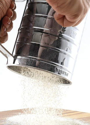 Norpro 3-Cup Stainless Steel Rotary Hand Crank Flour Sifter With 2 Wire Agitator