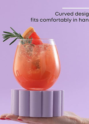 JoyJolt Spirits Stemless Wine Glasses for Red or White Wine (Set of 4)-15-Ounces