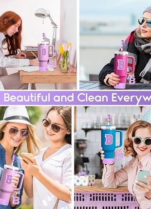 Mity rain 6PCS Cup Accessories Set for Stanley Cup 30oz 40oz tumbler with handle, Including Silicone Straw Topper Cover Cap and Boot, Spill Proof Stopper, Handle Charm, Initials Sticker (Letter B)