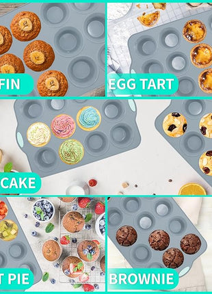 To encounter 2Pack Silicone Muffin Pan with Metal Frame, 12 Cup Regular Size Cupcake Pan, Non-Stick Baking Tray, Food Grade Baking Molds for Oven, Dishwasher Safe