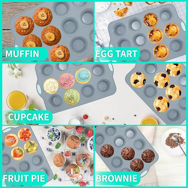 To encounter 2Pack Silicone Muffin Pan with Metal Frame, 12 Cup Regular Size Cupcake Pan, Non-Stick Baking Tray, Food Grade Baking Molds for Oven, Dishwasher Safe