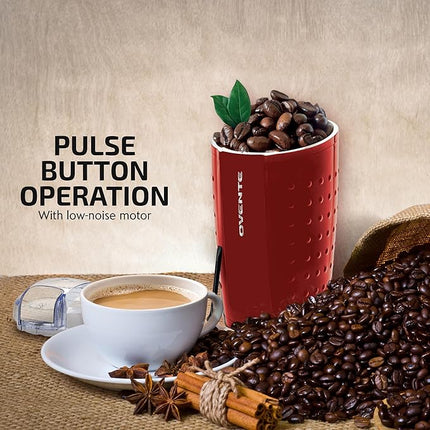 OVENTE Electric Coffee Grinder - Small Portable & Compact Grinding Mill with Stainless Blade for Bean Spices Herb and Tea, Perfect for Home & Kitchen - Maroon CG225M