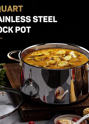 8 Quart Stock Pot, 3 Ply Whole Clad Stainless Steel Stock Pot, 8 QT Cooking Pot with Lid, Induction Pot for Cooking, 18/10 Stainless Steel Cookware Stockpots Oven, Gas and Dishwasher Safe