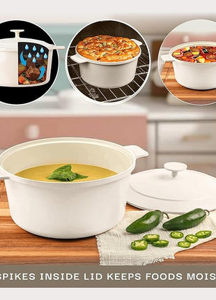 Gotham Steel 5 Qt Dutch Oven Pot with Lid, Nonstick Ceramic Dutch Oven Stock Pot, 10 in 1 Cooking Pots & Dutch Ovens for Bread Baking, Lightweight Oven & Dishwasher Safe – Cream