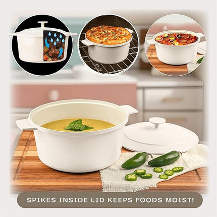 Gotham Steel 5 Qt Dutch Oven Pot with Lid, Nonstick Ceramic Dutch Oven Stock Pot, 10 in 1 Cooking Pots & Dutch Ovens for Bread Baking, Lightweight Oven & Dishwasher Safe – Cream