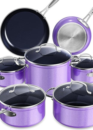 Nuwave Healthy Duralon Blue Ceramic Nonstick Cookware Set, Diamond Infused Scratch-Resistant, PFAS Free, Dishwasher & Oven Safe, Induction Ready & Evenly Heats, Tempered Glass Lids & Stay-Cool Handles