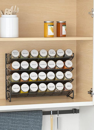 SpaceAid Spice Rack Organizer with 28 Spice Jars, 386 Spice Labels, Chalk Marker and Funnel Set for Cabinet, Countertop, Pantry, Cupboard or Door & Wall Mount - 28 Jars, 13.4" W × 10.8" H, White