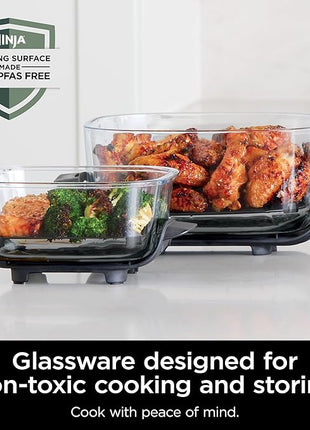 Ninja Crispi Air Fryer, Microwave, Freezer & Dishwasher Safe, Non Toxic Glass Portable Cooking System, 4 QT & 6 Cup Glass Containers with Storage Lids, Easy Meals, Air Fry, Bake, Green, FN101SG