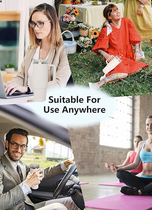 Silicone Spill Stopper Set Compatible with Stanley Cup 2.0 30oz & 40oz with Straw Cover (Set of 2, Cream)