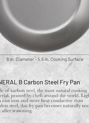 De Buyer MINERAL B Pro Carbon Steel Fry Pan - 8” Diameter, 5.5” Cooking Surface - Ideal for Searing, Sauteing & Reheating - Made in France