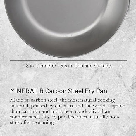 De Buyer MINERAL B Pro Carbon Steel Fry Pan - 8” Diameter, 5.5” Cooking Surface - Ideal for Searing, Sauteing & Reheating - Made in France