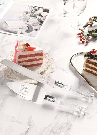 AW BRIDAL Personalized Cake Knife and Server Wedding - Cake Knife 13.2 Inch, Cake Server 10.8 inch - Wedding Engagement Gifts for Couples//DK2201CPP97//