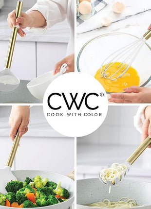 COOK WITH COLOR Silicone Cooking Utensils, Kitchen Utensil Set, Easy to Clean Silicone Kitchen Utensils, Cooking Utensils for Nonstick Cookware, Kitchen Gadgets Set with Holder, 10 Pieces