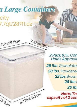 Vtopmart 8.5L 2 Pack Extra Large Flour Sugar Storage Containers for 20lbs flour, Airtight Kitchen Pantry Organization Canisters with Lids for Bulk food, Rice, Baking Supplies, BPA Free, Black