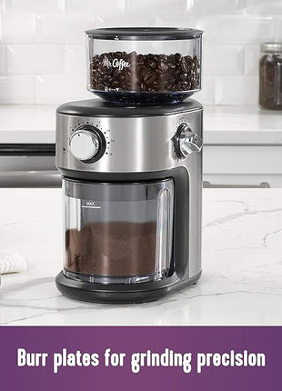 Mr. Coffee Burr Coffee Grinder Automatic Grinder with 18 Presets for French Press Drip and Espresso 18-Cup Capacity Stainless Steel