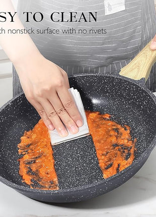 GiPP Nonstick Frying Pan Skillet with Lid - 9.5" Grey Granite Non Stick Pans, Omelette Pan with Heat-Resistant Handle, Compatible with All Stovetops, PFOA Free