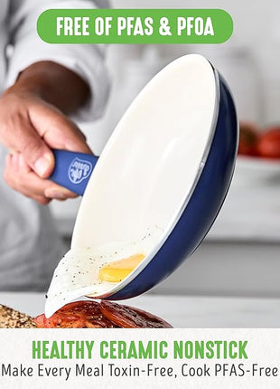 GreenLife Soft Grip 23 Piece Kitchen Cookware Pots and Frying Saucepans Set, Healthy Ceramic Nonstick PFAS and PFOA-Free, Dishwasher and Oven Safe, Even Heating, Easy Clean, Warp Control, Blue