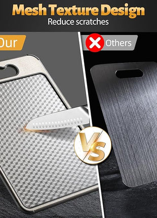 Stainless Steel Cutting Board for Kitchen, Non Toxic Large Chopping Board Double Sided Non-slip Scratch-resistant Mesh Design with Juice Groove Food-Grade Wheat Straw PP 15×10 In Easy to Clean