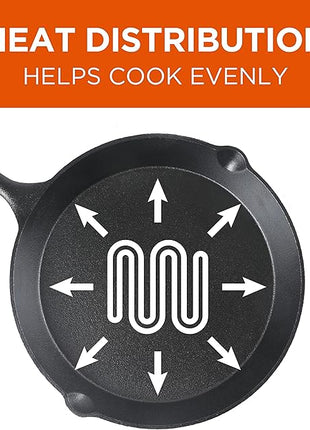 Commercial CHEF 3-Piece Cast Iron Skillet Set – 8 inch, 10 inch, and 12 inch - Pre-seasoned Cast Iron Cookware