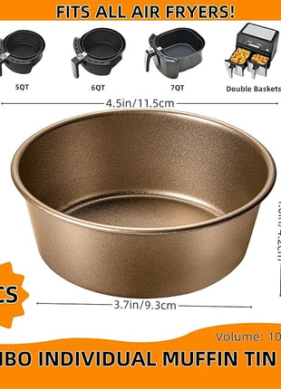 4 Inch Air Fryer Pan, Mini Pie Tart Tins, Jumbo Muffin Cupcake Mold 3PCS Non-Stick Hamburger Bun & Egg Baking Set, Individual Pazookie and Cake Pans for Air Fryers