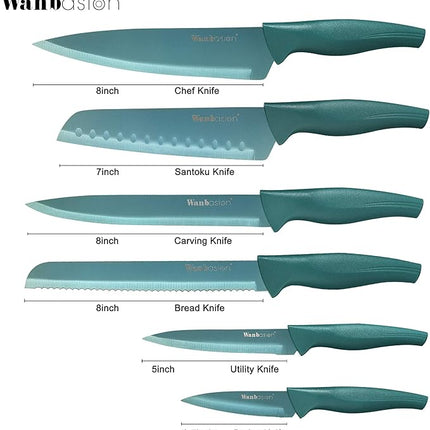 Wanbasion Green Professional Kitchen Knife Set, Stainless Steel, Dishwasher Safe with Sheathes