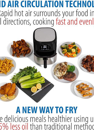 Deco Chef 3.7QT Digital Air Fryer with 6 Cooking Presets, LED Touch Controls, Adjustable Temperature and Time, Detachable Dishwasher Safe Non-Stick Basket, ETL Certified, Black