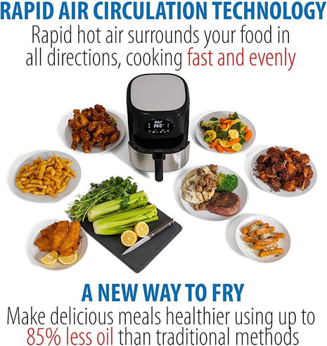 Deco Chef 3.7QT Digital Air Fryer with 6 Cooking Presets, LED Touch Controls, Adjustable Temperature and Time, Detachable Dishwasher Safe Non-Stick Basket, ETL Certified, Black