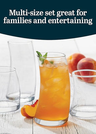 Libbey Swerve Drinking Glasses Set of 16, Dishwasher Safe, Chip Resistant Everyday Drinking Glasses, Fun and Edgy Set of Glasses for Special Events