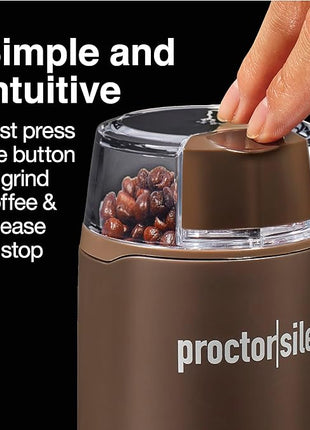Proctor Silex Electric Coffee Grinder for Beans, Spices and More, Stainless Steel Blades, 12 Cups, Brown