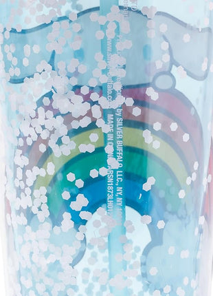 Silver Buffalo Sanrio Hello Kitty and Friends Cinnamoroll Rainbow Plastic Confetti Cold Cup with Lid and Straw, 32 Ounces