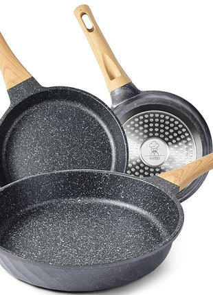 Frying Pans Nonstick, Induction Frying Pan Set Granite Skillet Pans for Cooking Omelette Pan Cookware Set with Heat-Resistant Handle, Christmas Gift for Women (8" &9.5" &11")