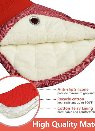 Professional Microwave Silicone Oven Mitts one Pair, Kitchen Mitten Set for Heat Resistant with 500 Degrees, Kitchen Gloves Pot Holder for BBQ Cooking Baking (Red)