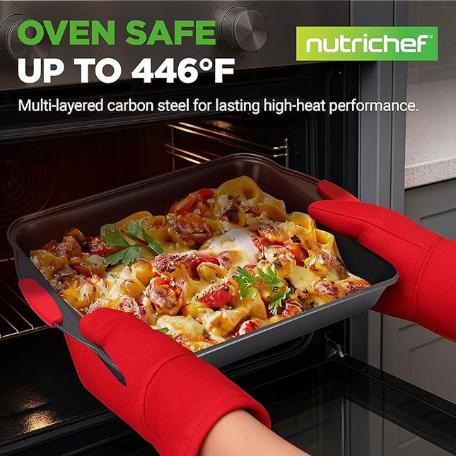 NutriChef 10-Piece Nonstick Kitchen Oven Baking Pans - Premium & Stylish Non-Stick Carbon Steel - Commercial Grade Restaurant Quality Metal Bakeware with Silicone Handles - Easy to Clean, NCSBS10S