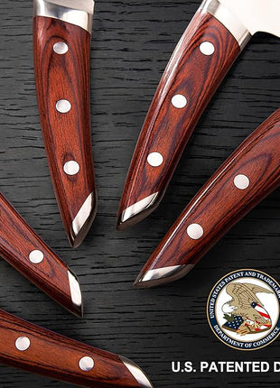 Brewin CHEFILOSOPHI Japanese Chef Knife Set 5 PCS with Elegant Red Pakkawood Handle Ergonomic Design,Professional Ultra Sharp Kitchen Knives for Cooking High Carbon Stainless Steel