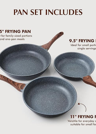 SENSARTE Nonstick Frying Pan Skillets, Swiss Granite Coating Omelette Pans, Healthy Cookware Chef's Pan, Free of Intentionally Added PFOA (9.5+11+12.5 Inch)