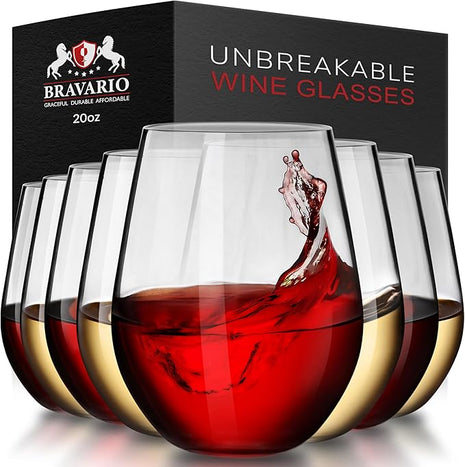 Unbreakable Stemless Plastic Wine Glasses | Reusable | Shatterproof 100% Tritan Plastic | Dishwasher-Safe | BPA-free | Awesome for Indoor & Outdoor | 20 oz, Set of 8