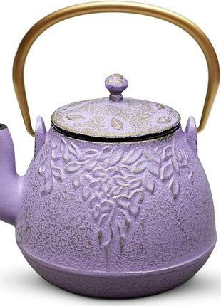 Tea Kettle, TOPTIER Japanese Cast Iron Teapot with Stainless Steel Infuser, Cast Iron Tea Kettle Stovetop Safe, Leaf Design Teapot Coated with Enameled Interior for 40 Ounce (1200 ml), Purple