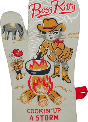 Blue Q Boss Kitty Funny Oven Mitts - Cute Oven Mitts, Home Kitchen Gifts, Cooking Accessories, Super-Insulated Quilting, Comfy Natural-Fitting Shape, Pot Holders, 100% Cotton, Size 12.5" L x 7.5" W