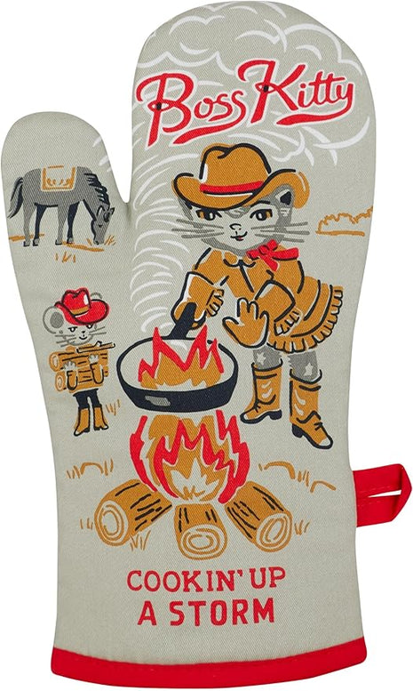 Blue Q Boss Kitty Funny Oven Mitts - Cute Oven Mitts, Home Kitchen Gifts, Cooking Accessories, Super-Insulated Quilting, Comfy Natural-Fitting Shape, Pot Holders, 100% Cotton, Size 12.5" L x 7.5" W