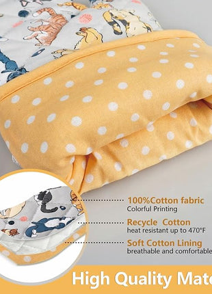 Oven Mitts Cotton Fashion Cute Cat Design 1pair Heat Resistant Oven Gloves Safe Cooking Baking Grilling Barbecue Machine Washable Pot Holders (Cat)