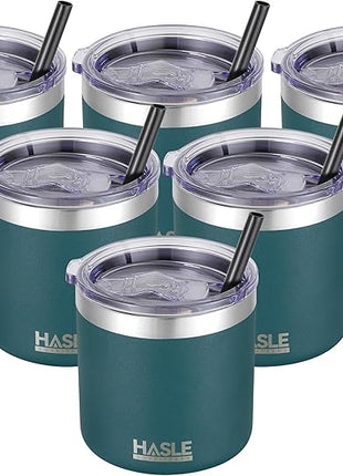 HASLE OUTFITTERS 10oz Insulated Tumblers with Lid and Straw,Stainless Steel Tumbler Travel Coffee Mug,Double Wall Reusable Tumbler Cup for Iced and Hot Drinks(Dark Green,6 Pack)