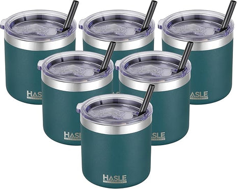 HASLE OUTFITTERS 10oz Insulated Tumblers with Lid and Straw,Stainless Steel Tumbler Travel Coffee Mug,Double Wall Reusable Tumbler Cup for Iced and Hot Drinks(Dark Green,6 Pack)